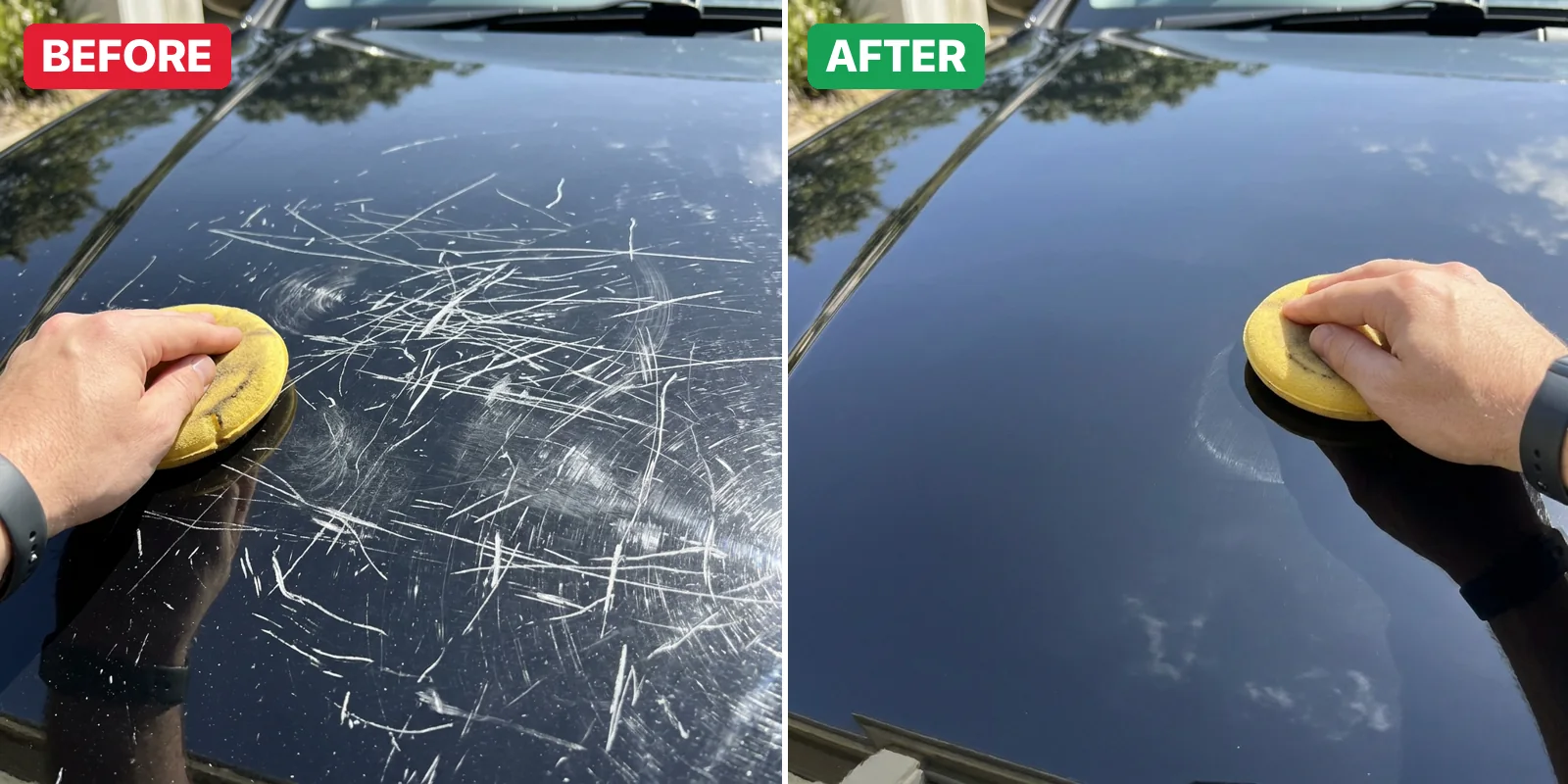 Before and after: scratches by a door handle